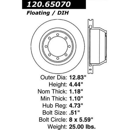 CENTRIC PARTS Premium Brake Rotor, 120.65070 120.65070